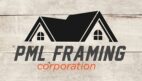 Top of a house with text underneath that read PML Framing Corporation